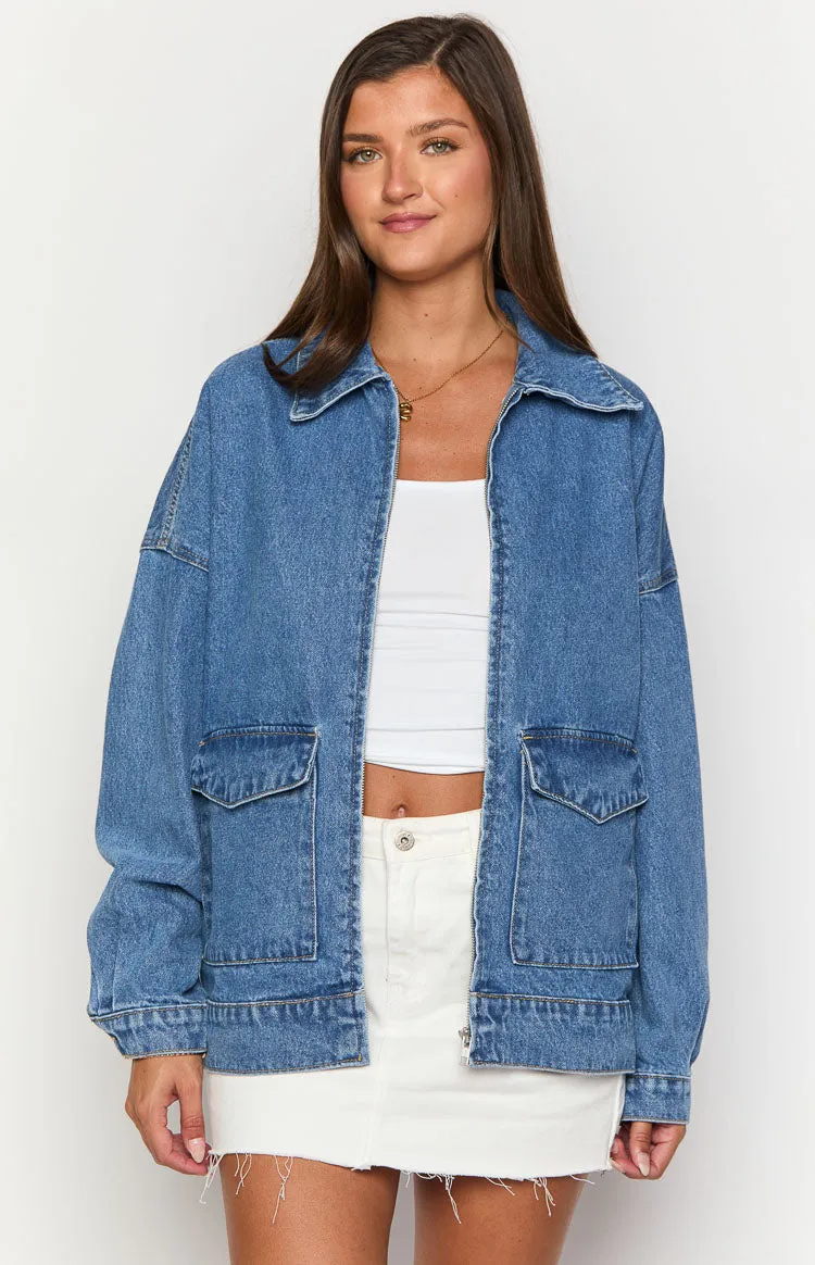 Abigail Mid Wash Denim Bomber Jacket