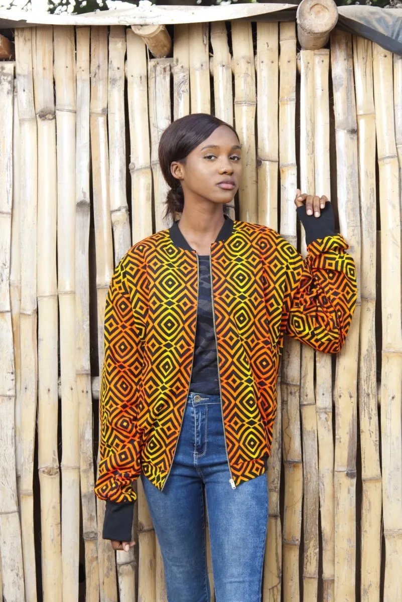 African Bomber Jacket In Electric Orange