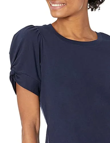 Amazon Essentials Women's Classic Fit Twist Sleeve Crew Neck T-Shirt, Navy, Medium