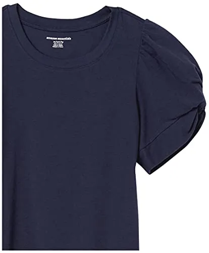 Amazon Essentials Women's Classic Fit Twist Sleeve Crew Neck T-Shirt, Navy, Medium