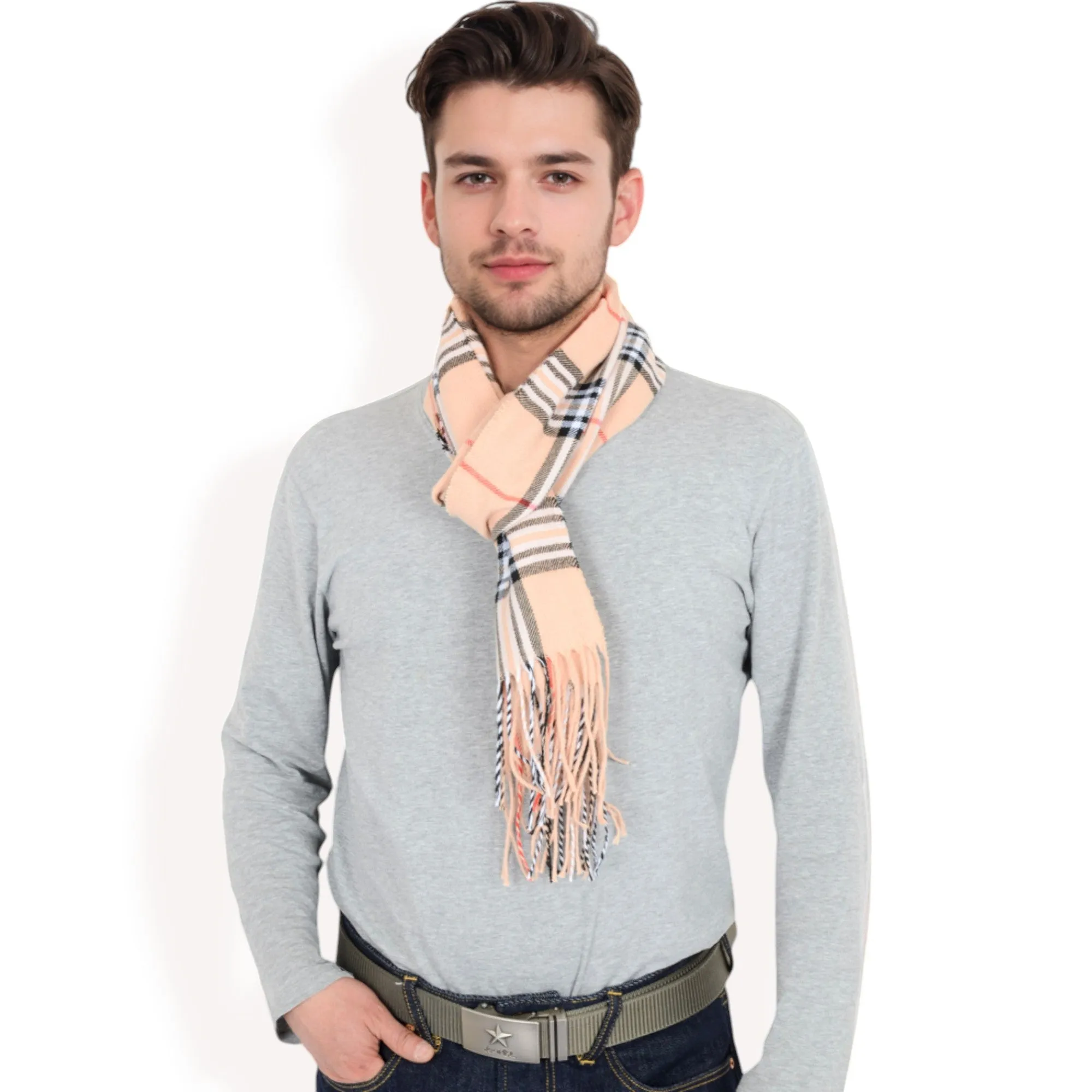 Anna-Kaci Men's Classic Plaid Patterned Scarf with Fringed Edges Soft Lightweight Winter Accessory for Timeless Style