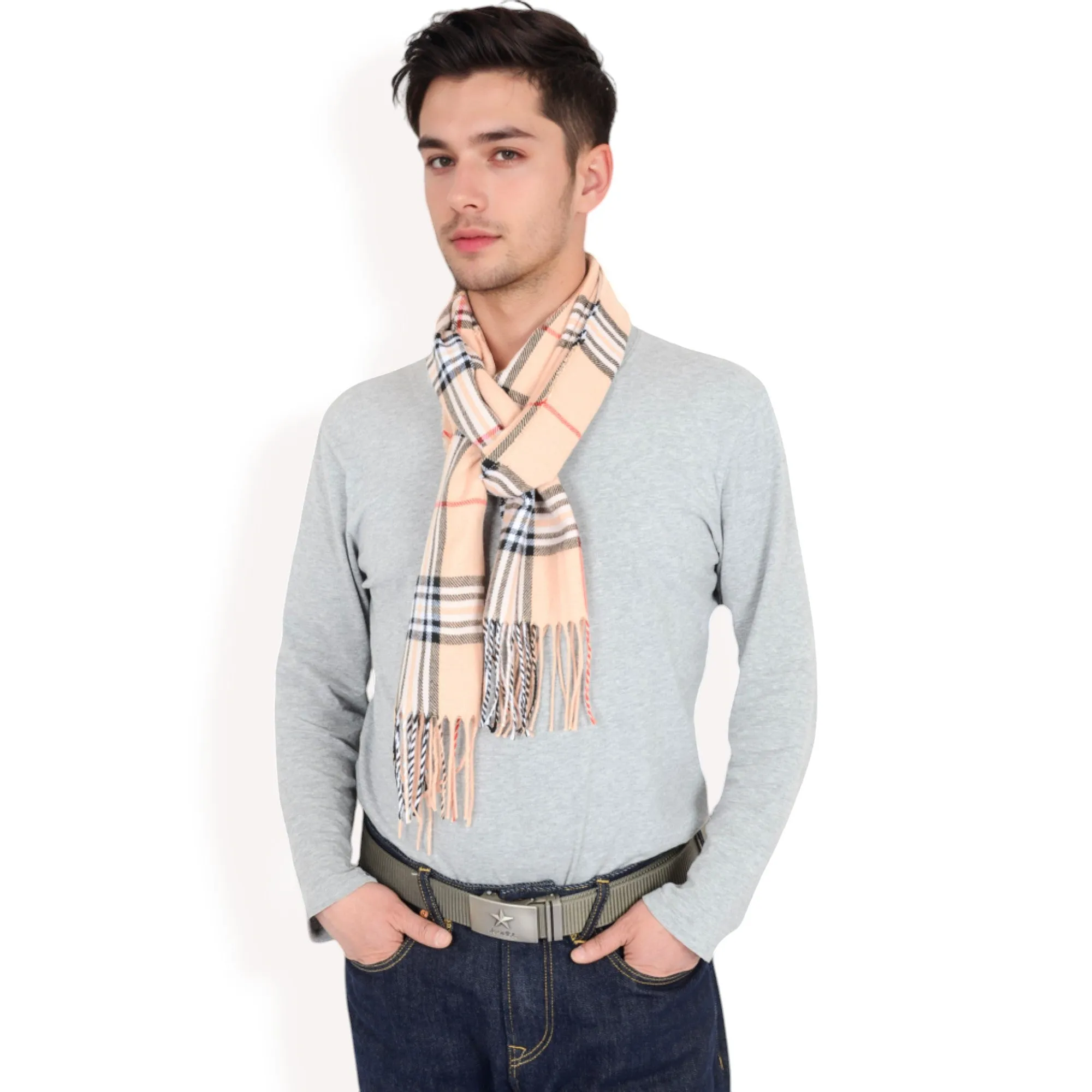 Anna-Kaci Men's Classic Plaid Patterned Scarf with Fringed Edges Soft Lightweight Winter Accessory for Timeless Style