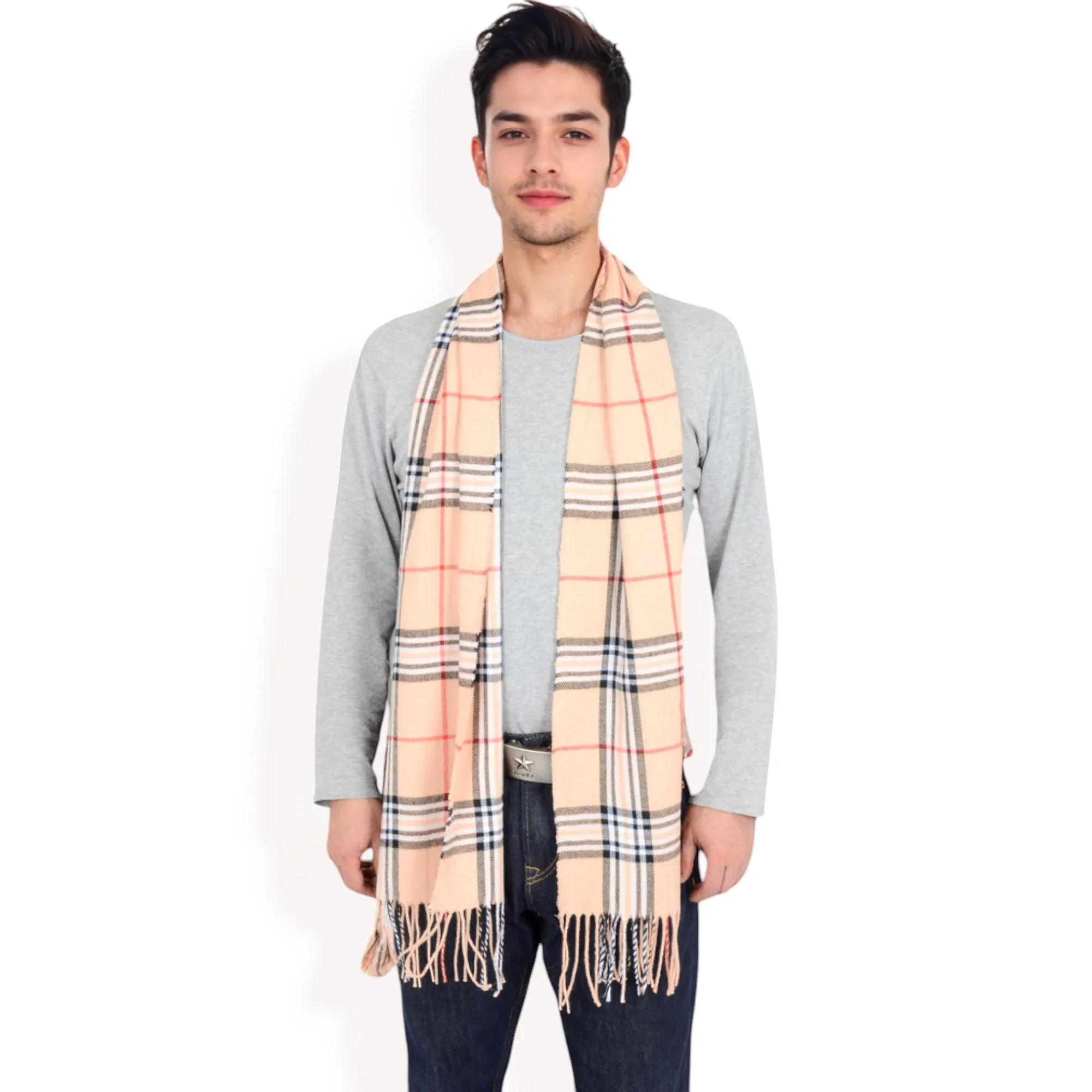 Anna-Kaci Men's Classic Plaid Patterned Scarf with Fringed Edges Soft Lightweight Winter Accessory for Timeless Style