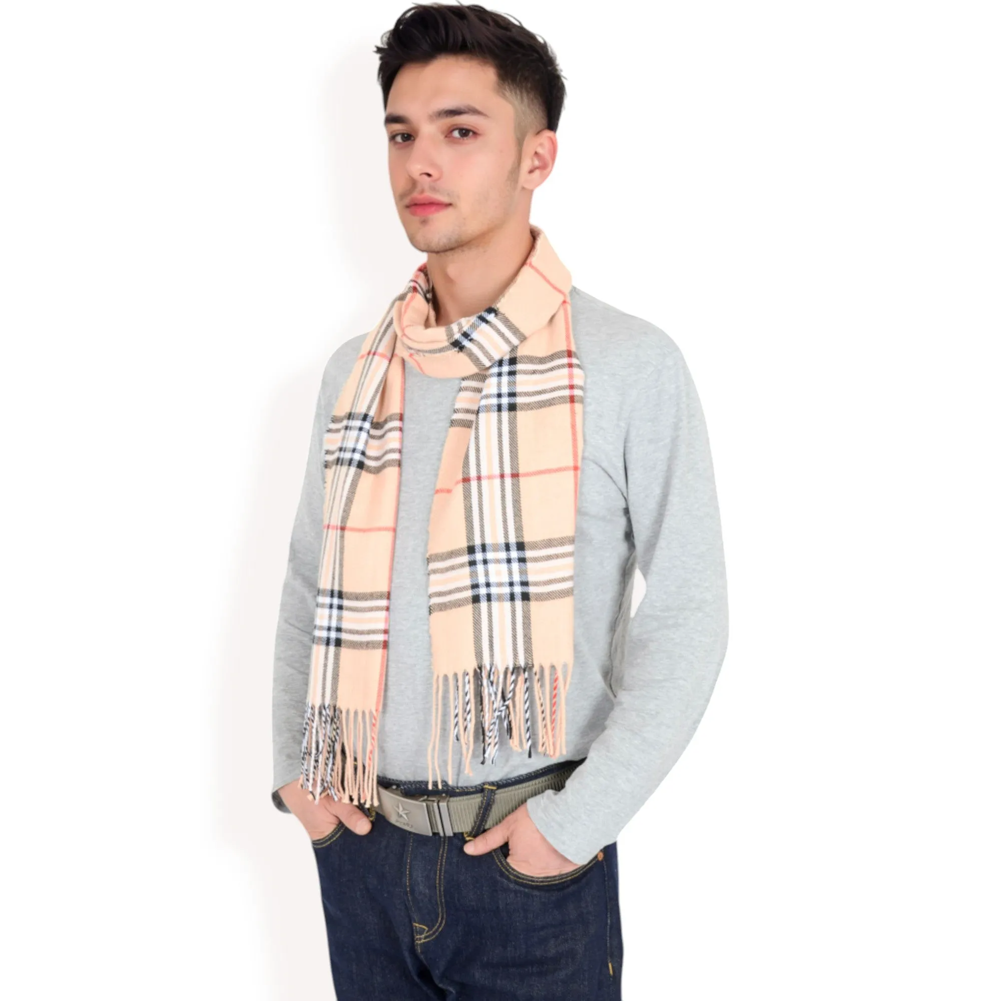 Anna-Kaci Men's Classic Plaid Patterned Scarf with Fringed Edges Soft Lightweight Winter Accessory for Timeless Style