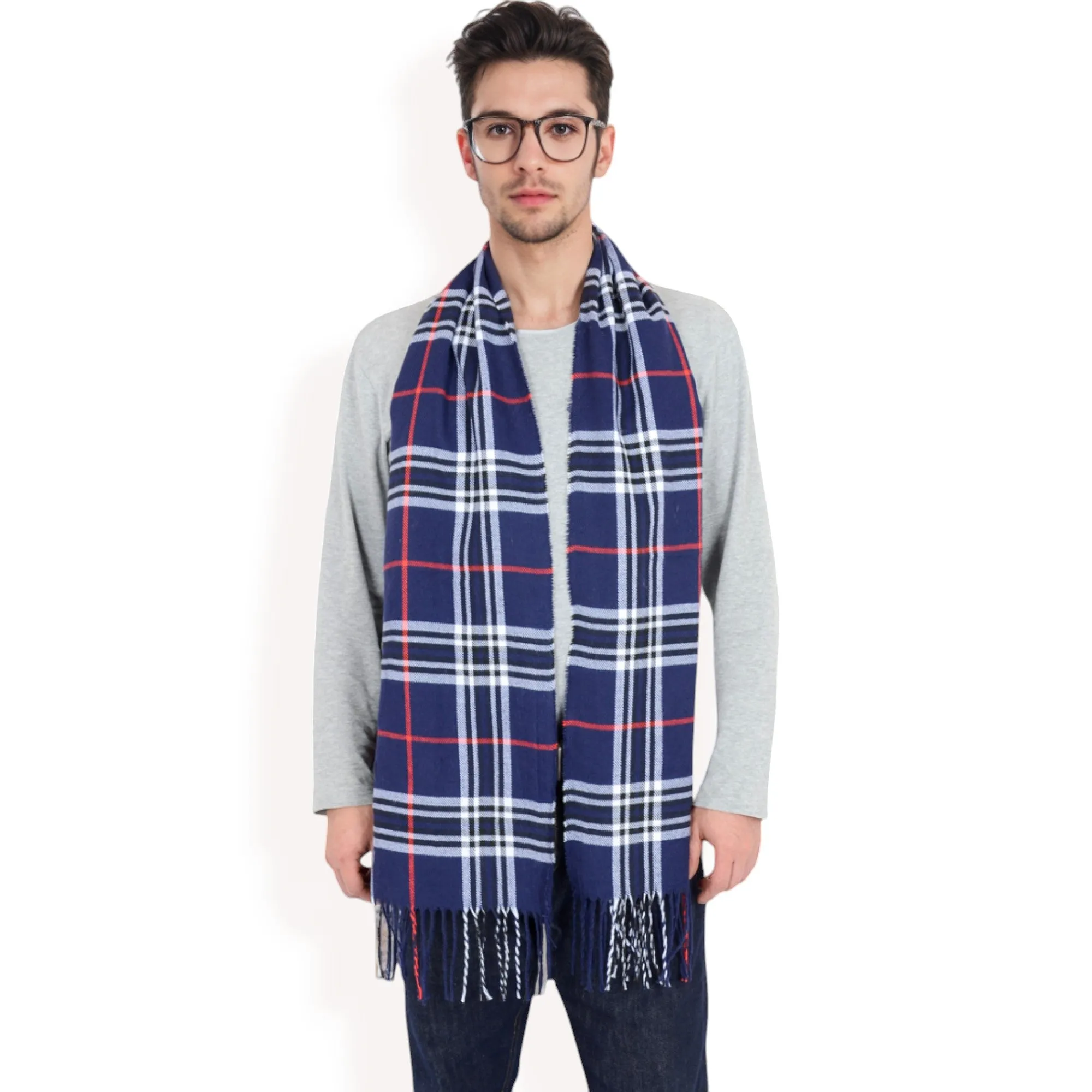 Anna-Kaci Men's Classic Plaid Patterned Scarf with Fringed Edges Soft Lightweight Winter Accessory for Timeless Style