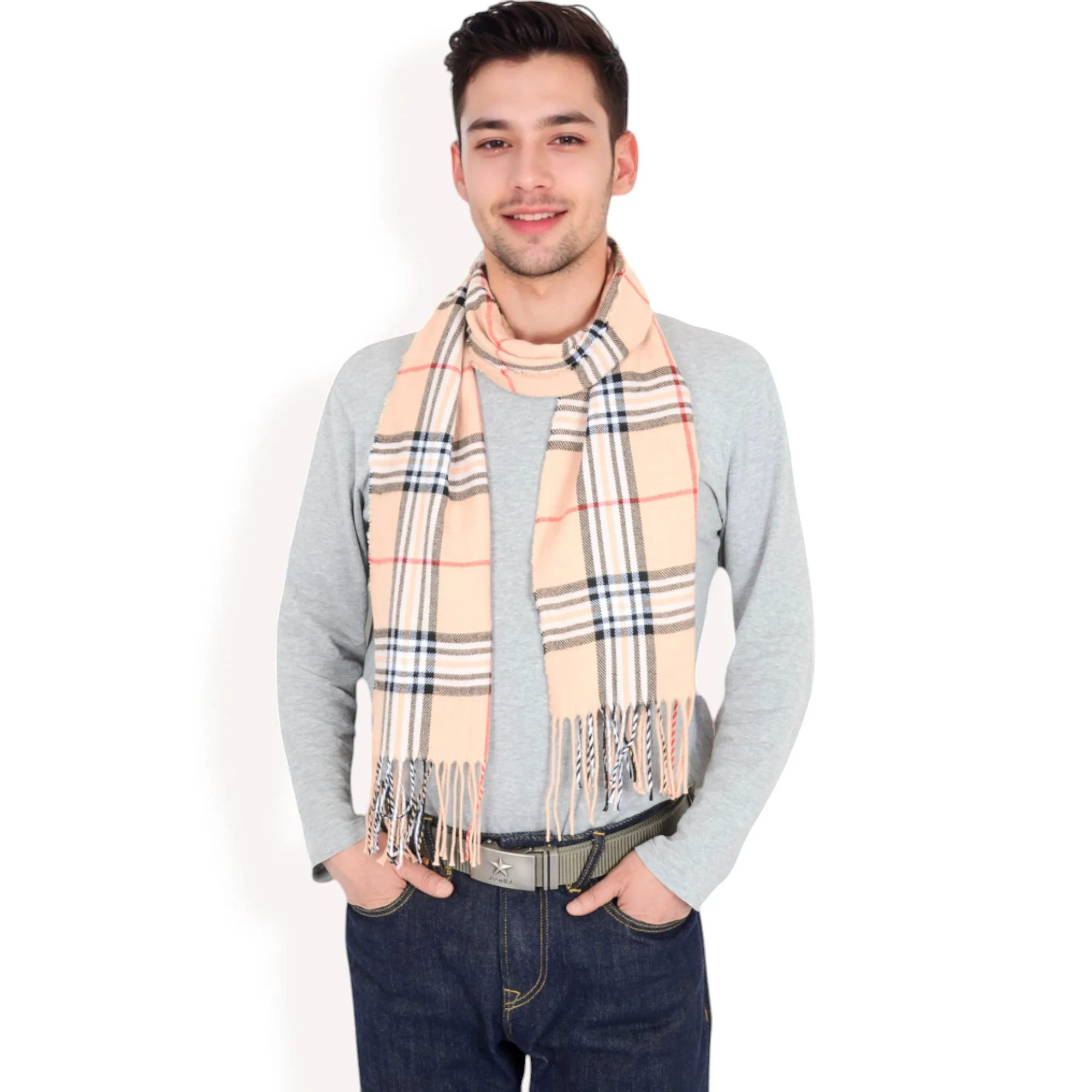 Anna-Kaci Men's Classic Plaid Patterned Scarf with Fringed Edges Soft Lightweight Winter Accessory for Timeless Style