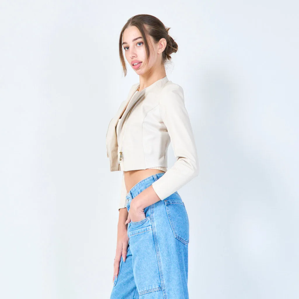 Asymmetric cropped leather jacket wholesale