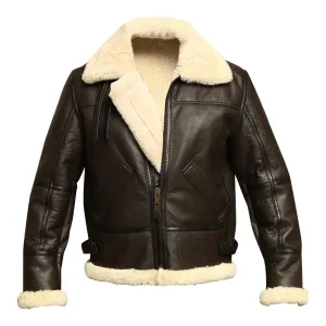 B3 Bomber Aviator Shearling Leather Jacket with Faux Fur