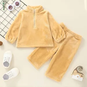 Baby Girls/Boys Solid Long Sleeve Sweatshirt Fleece Top Pants Winter 2 Pcs outfit