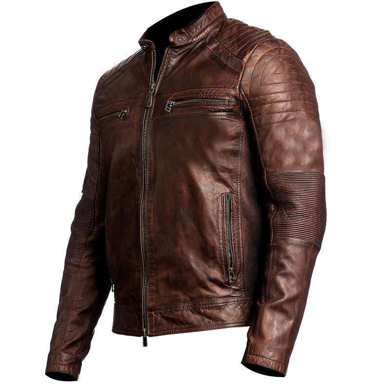 Biker Black & Brown Leather Motorcycle Jacket