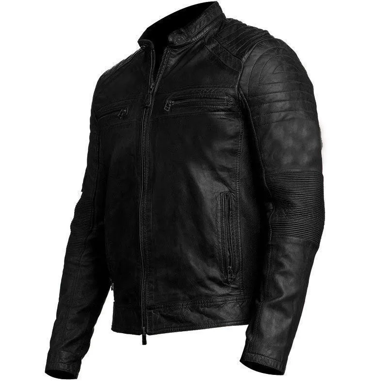 Biker Black & Brown Leather Motorcycle Jacket