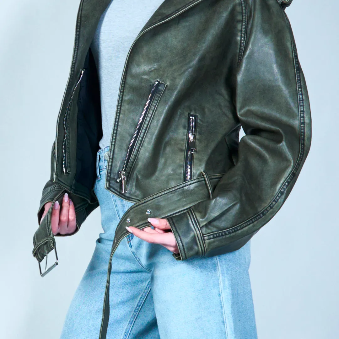 Biker-style cropped leather jacket wholesale