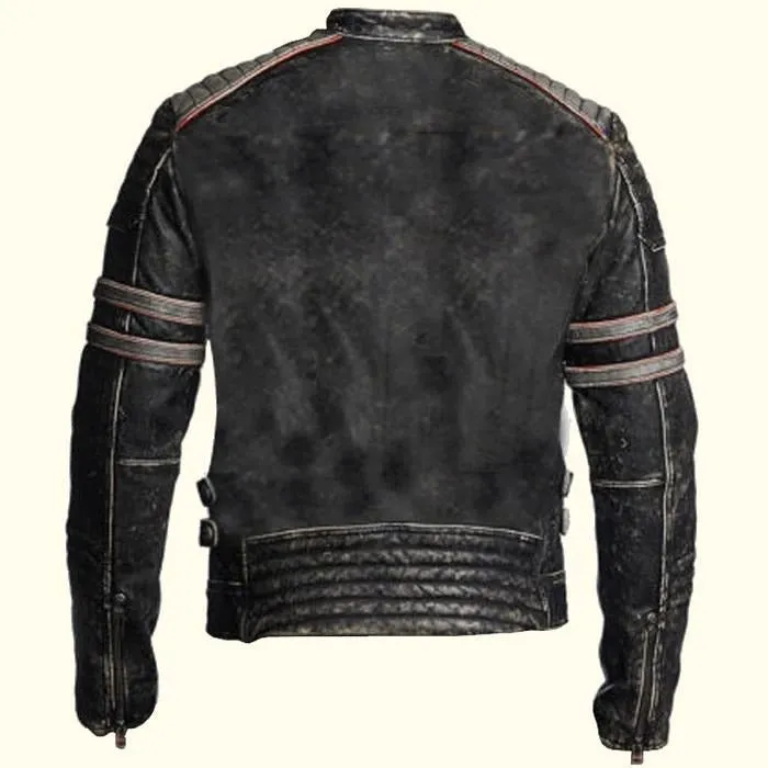 Black Retro Distressed Leather Jacket