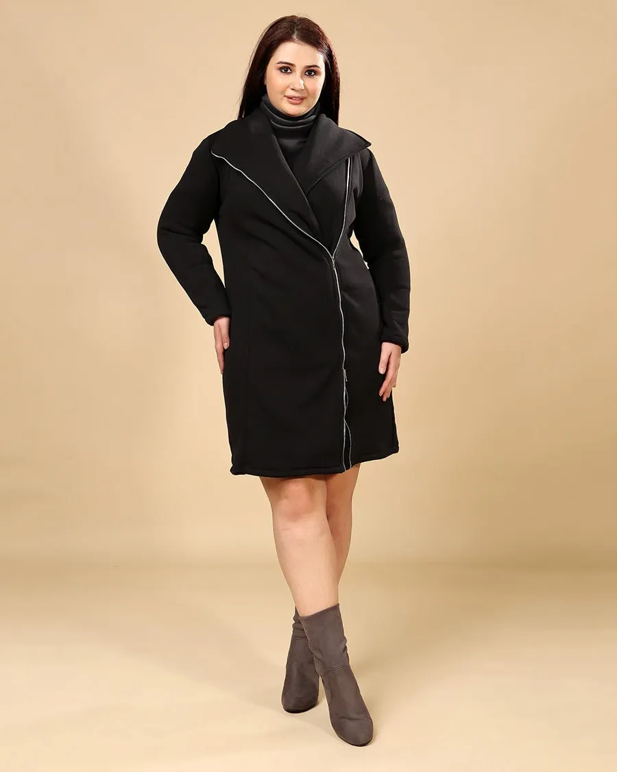 Black Solid Ziip Up Overcoat