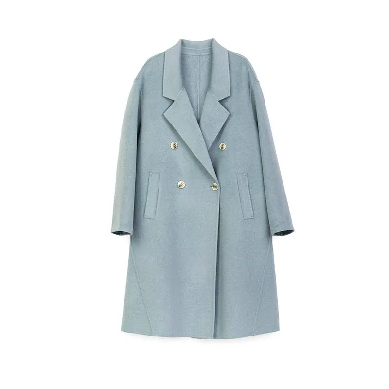 Blue Green Long Double Breasted Wool Coats