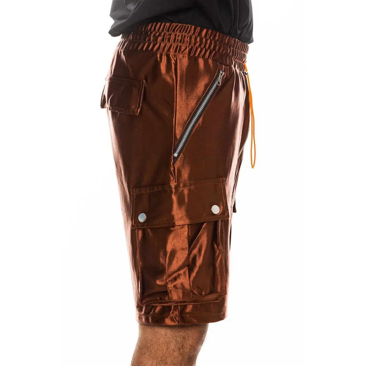 Brown Satin Cargo Shorts