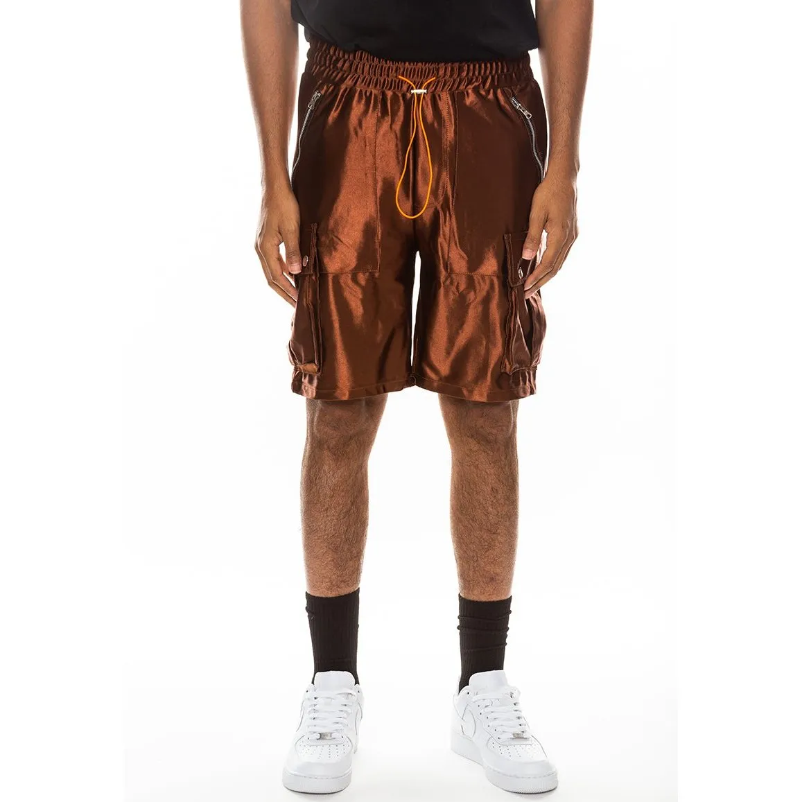 Brown Satin Cargo Shorts