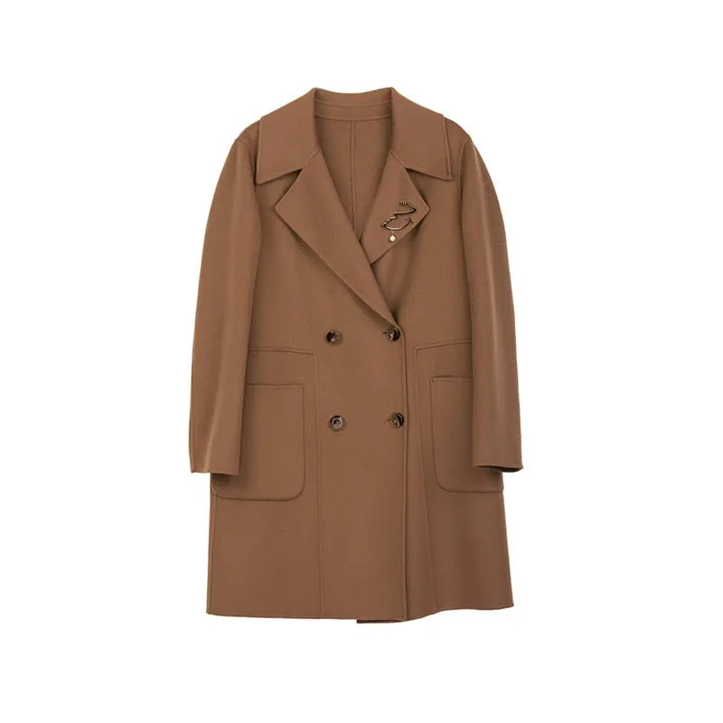 Camel Double Breasted Wool Coat