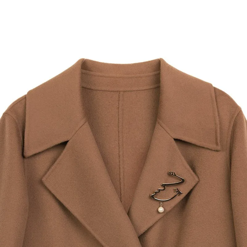 Camel Double Breasted Wool Coat