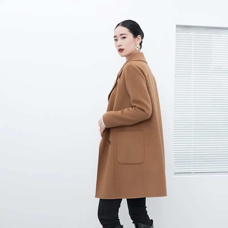 Camel Double Breasted Wool Coat