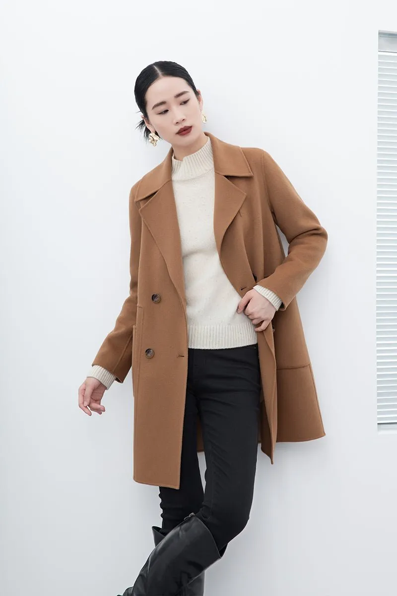 Camel Double Breasted Wool Coat