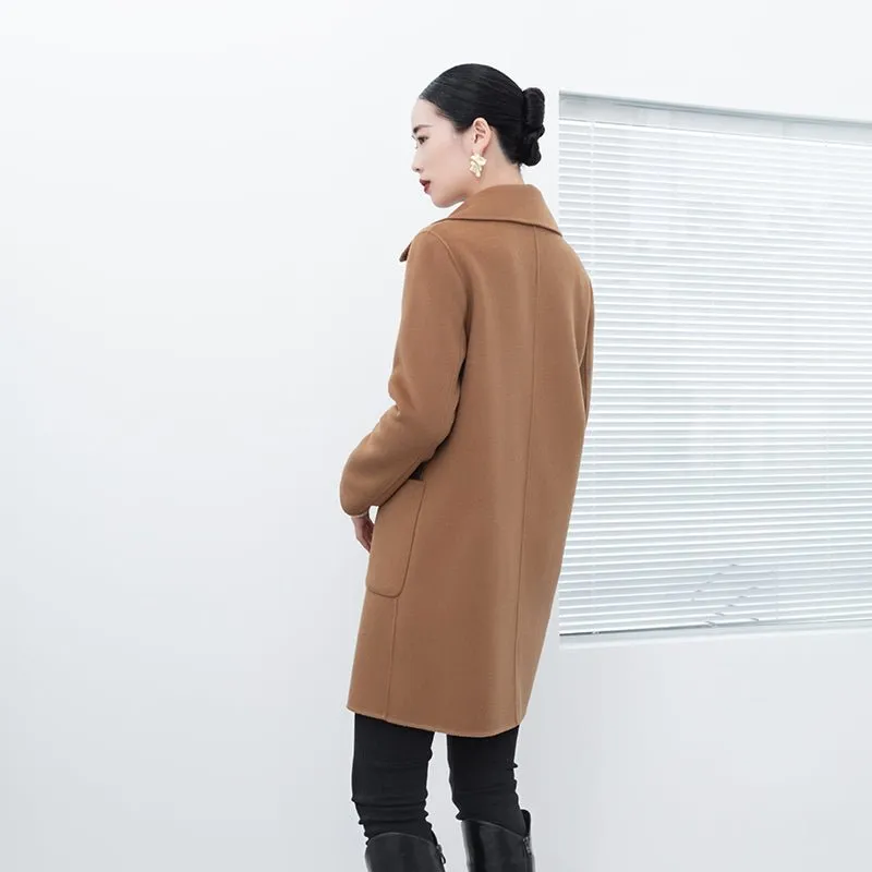 Camel Double Breasted Wool Coat