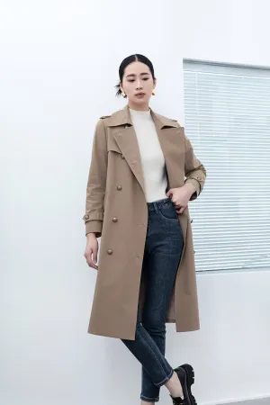 Camel Long Trench Coats With Belt