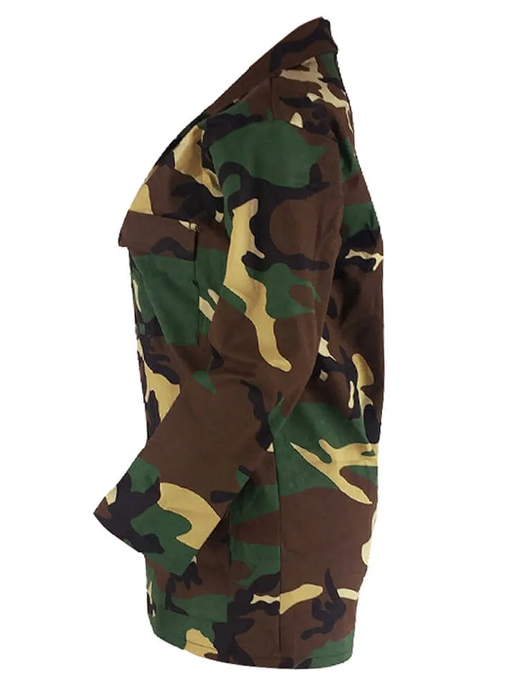 Camouflage Long Sleeve Button Bodycon Jackets