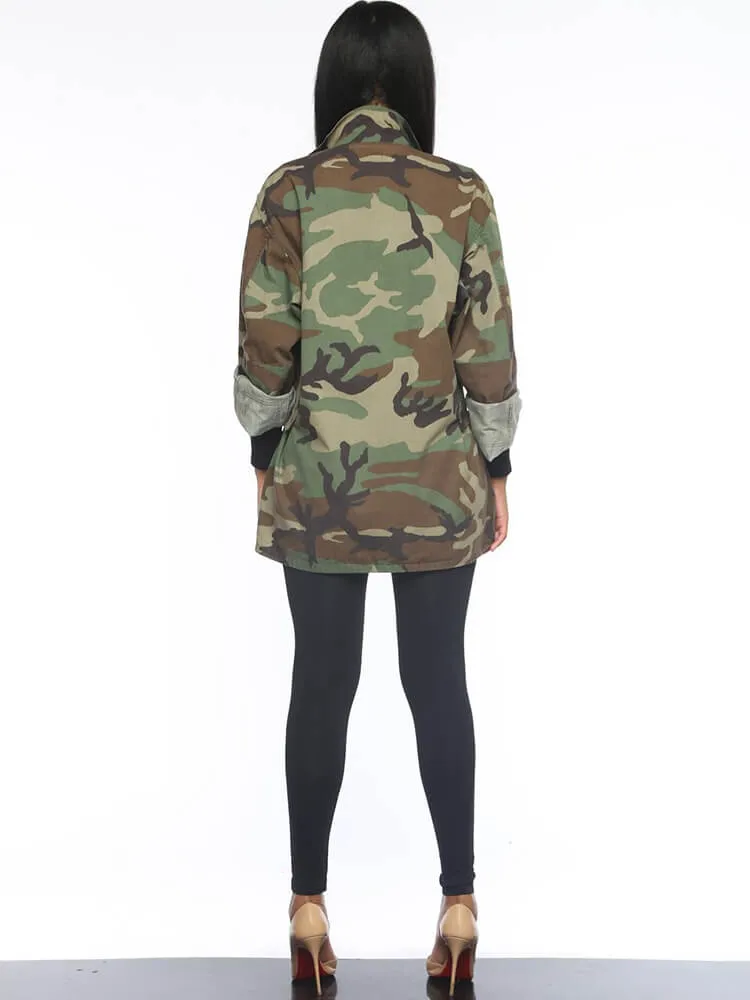 Camouflage Long Sleeve Button Bodycon Jackets