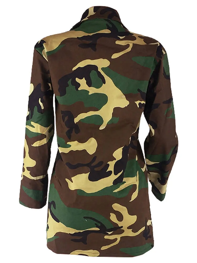 Camouflage Long Sleeve Button Bodycon Jackets