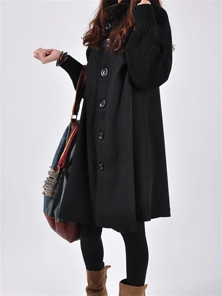 Chic Splicing High Neck Elegant Cape Woolen Coat