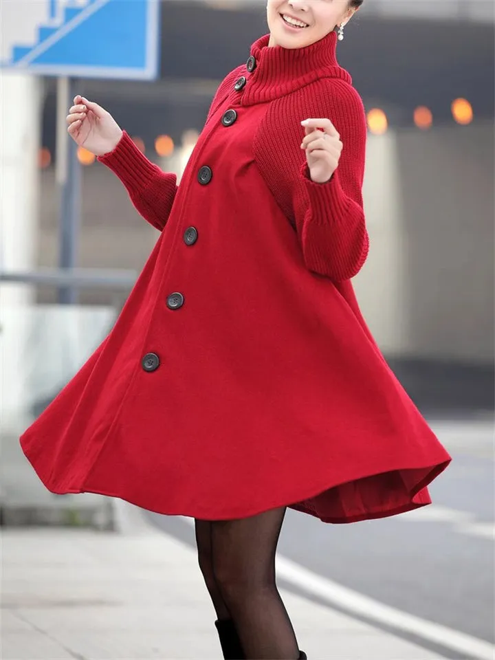 Chic Splicing High Neck Elegant Cape Woolen Coat