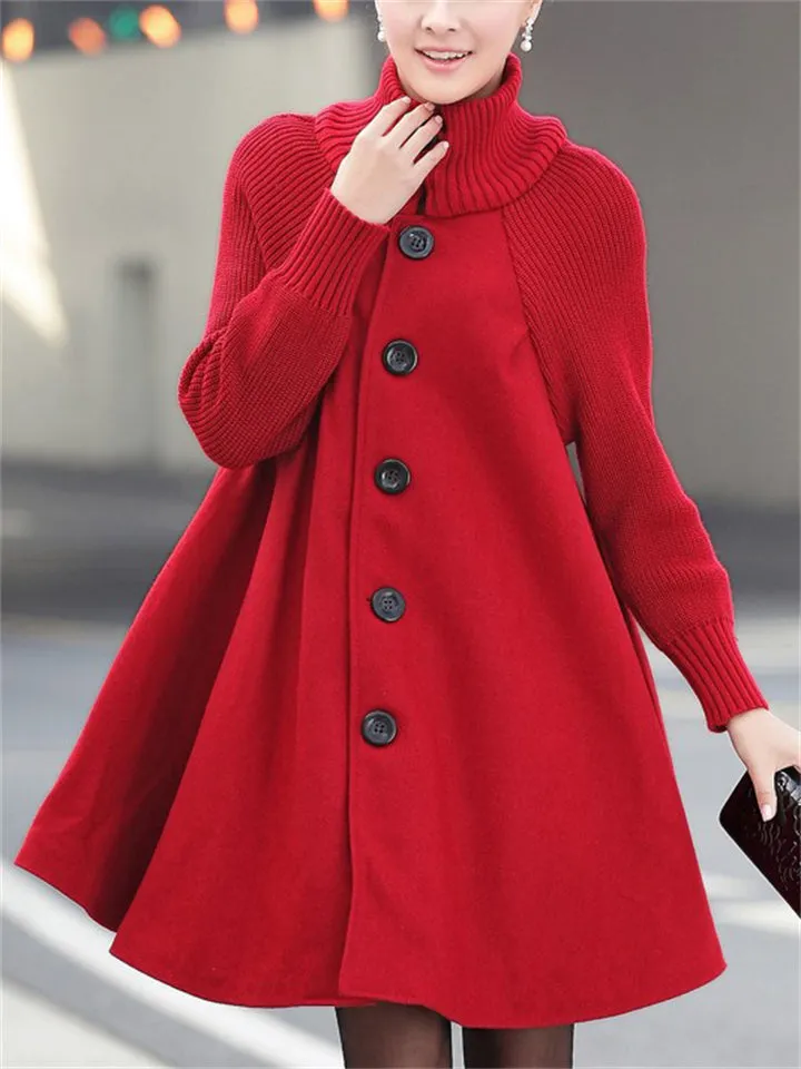 Chic Splicing High Neck Elegant Cape Woolen Coat