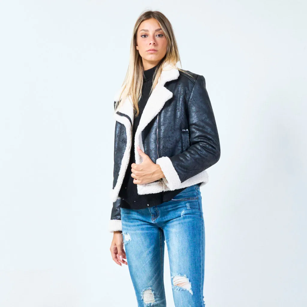 Classic aviator faux leather jacket wholesale