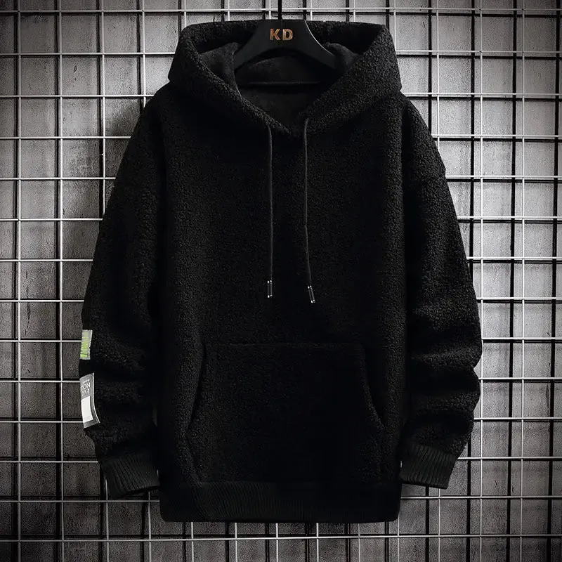 Cozy Sherpa Fleece Hoodie with Utility Patch Detail