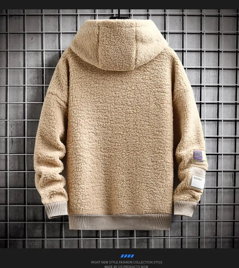 Cozy Sherpa Fleece Hoodie with Utility Patch Detail