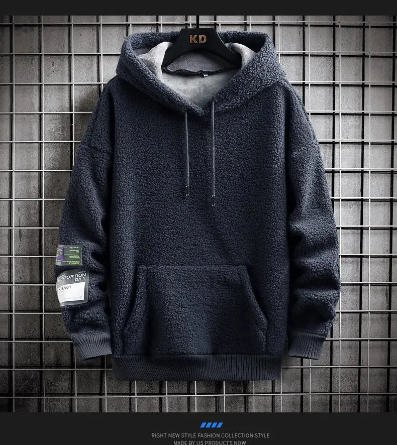 Cozy Sherpa Fleece Hoodie with Utility Patch Detail