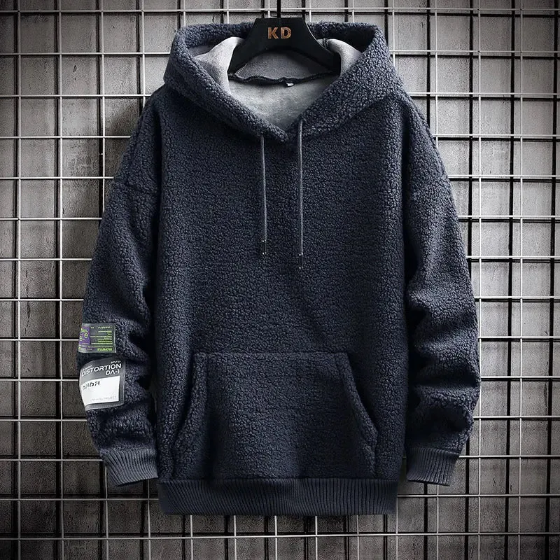 Cozy Sherpa Fleece Hoodie with Utility Patch Detail