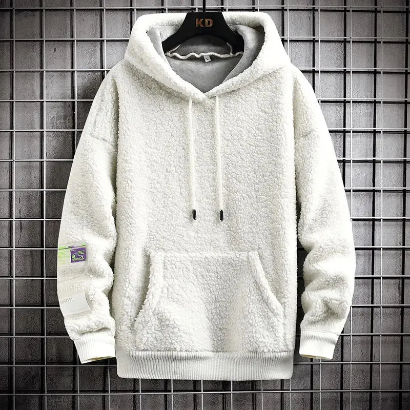 Cozy Sherpa Fleece Hoodie with Utility Patch Detail