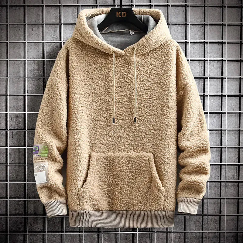 Cozy Sherpa Fleece Hoodie with Utility Patch Detail