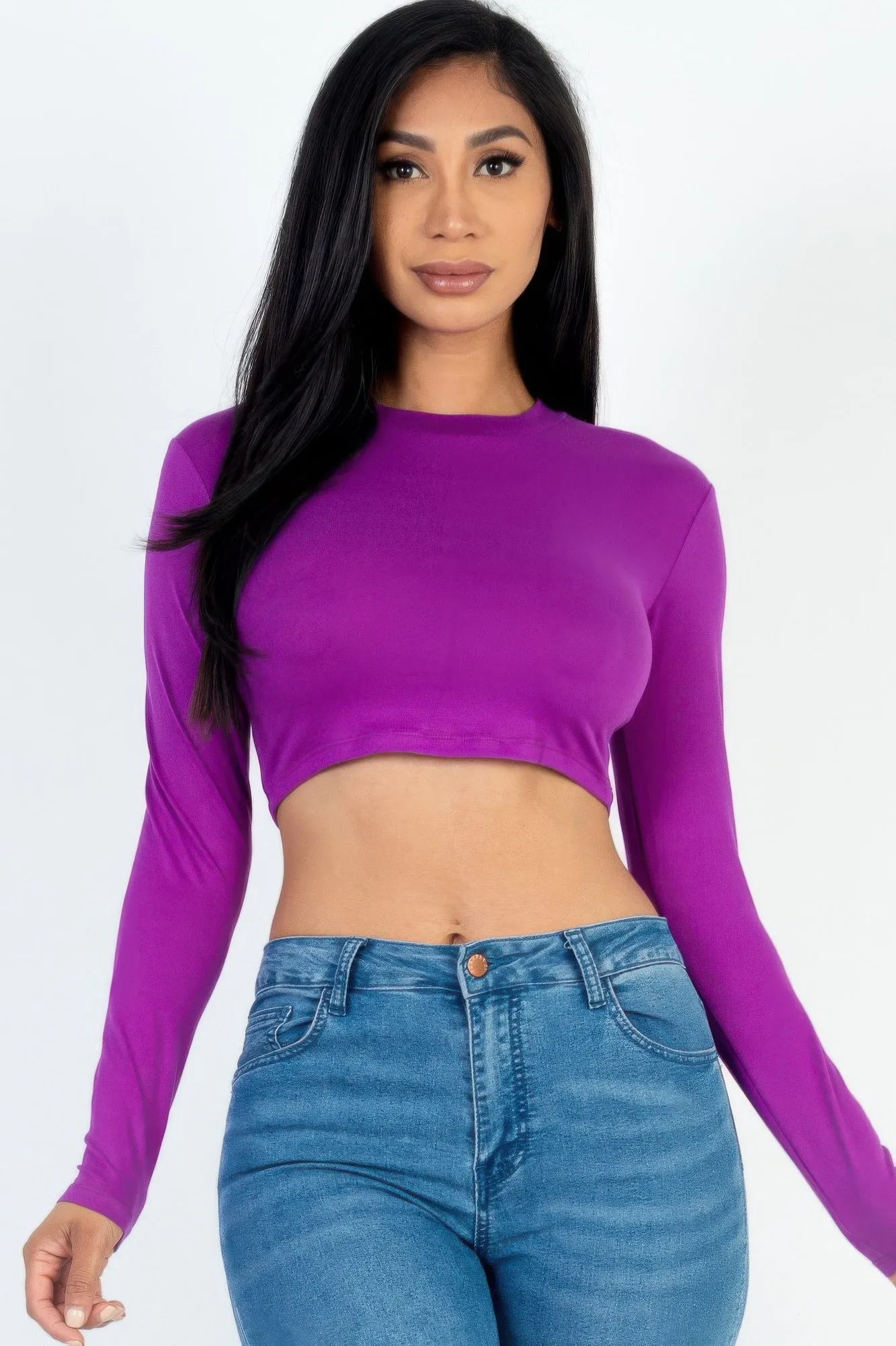 Crew Neck Long Sleeve Cropped Top