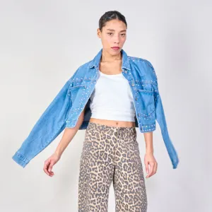 Cropped pearl-studded denim jacket wholesale