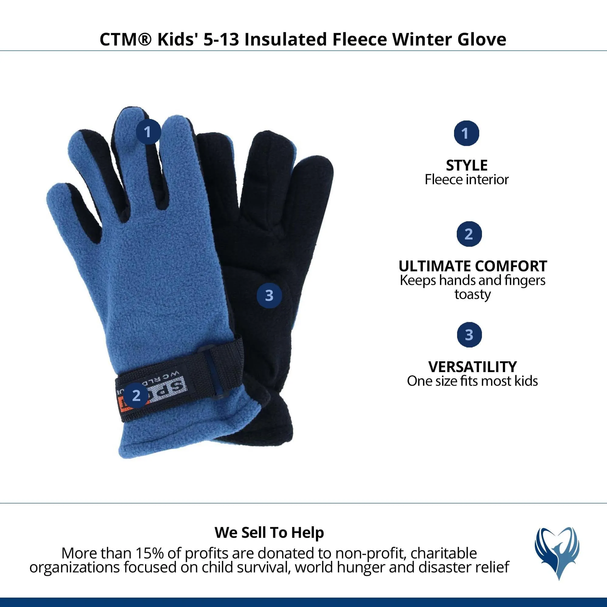 CTM® Kids' 5-13 Insulated Fleece Winter Glove