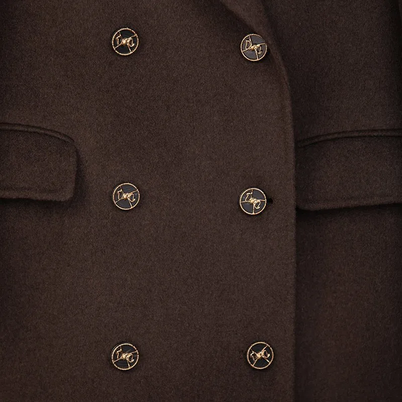 Dark Brown Wool Double Breasted Long Coat