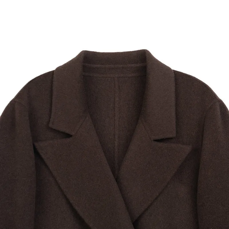 Dark Brown Wool Double Breasted Long Coat