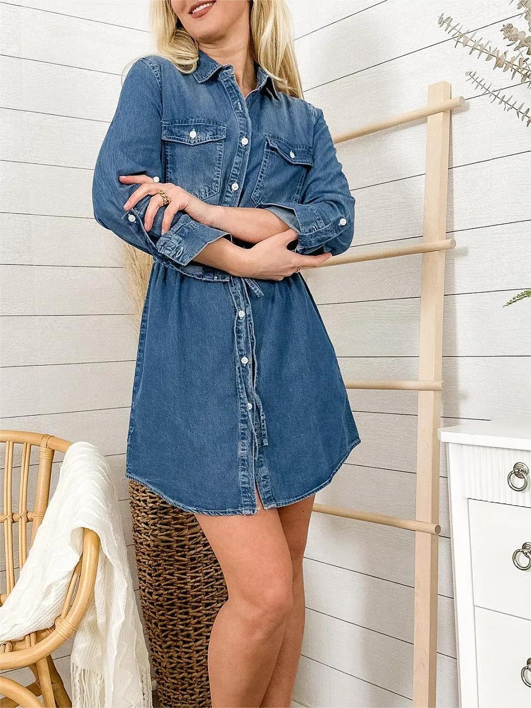 Denim Long Sleeve Jean Shirt Dress