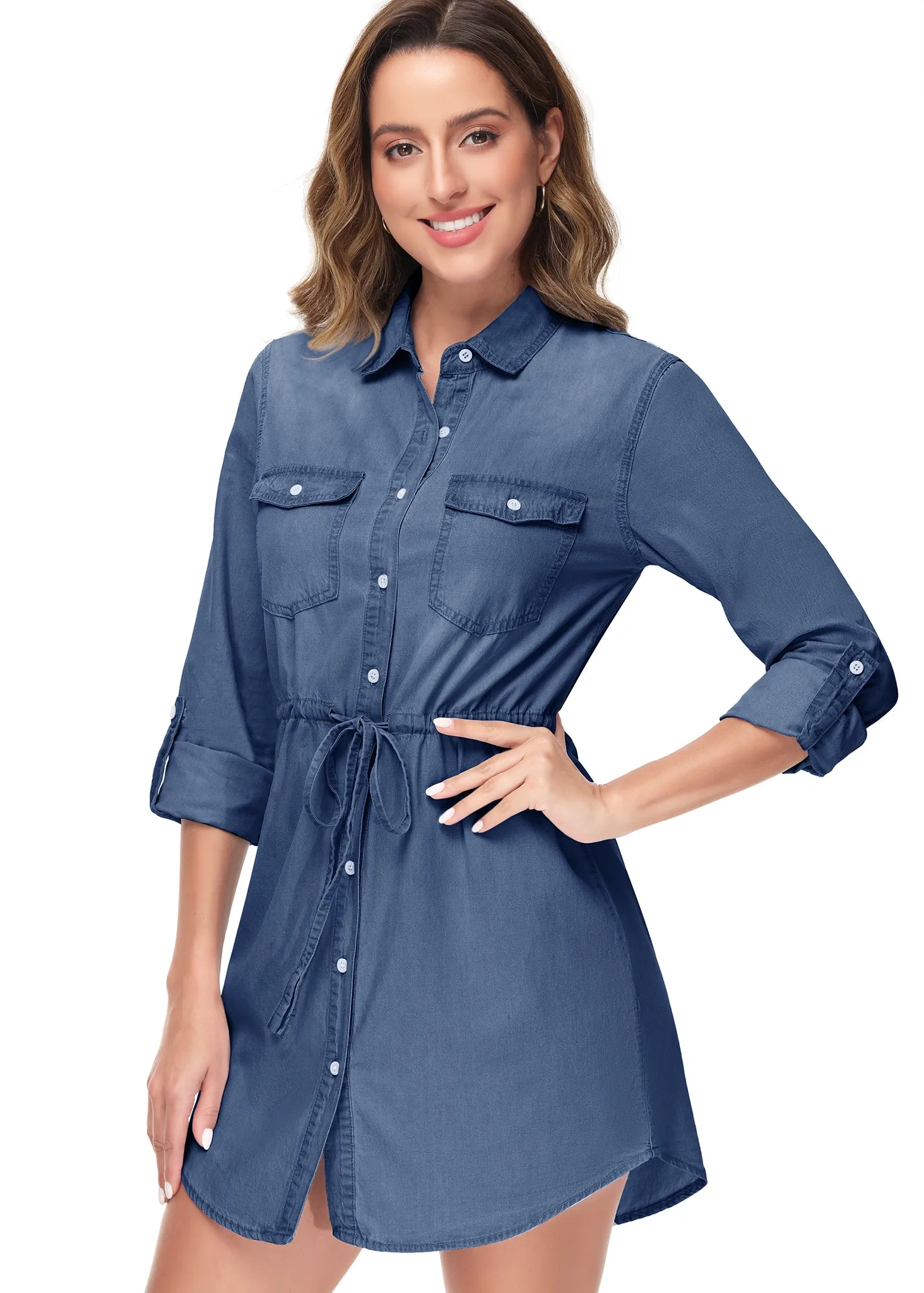 Denim Long-Sleeve Jean Shirt Dress