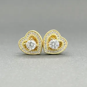 Estate Judith Ripka YGP Sterling CZ Heart Jacket Stud Earrings