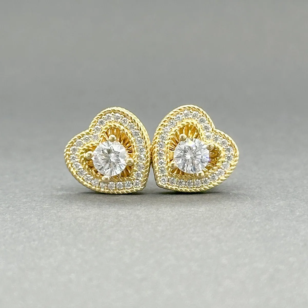 Estate Judith Ripka YGP Sterling CZ Heart Jacket Stud Earrings