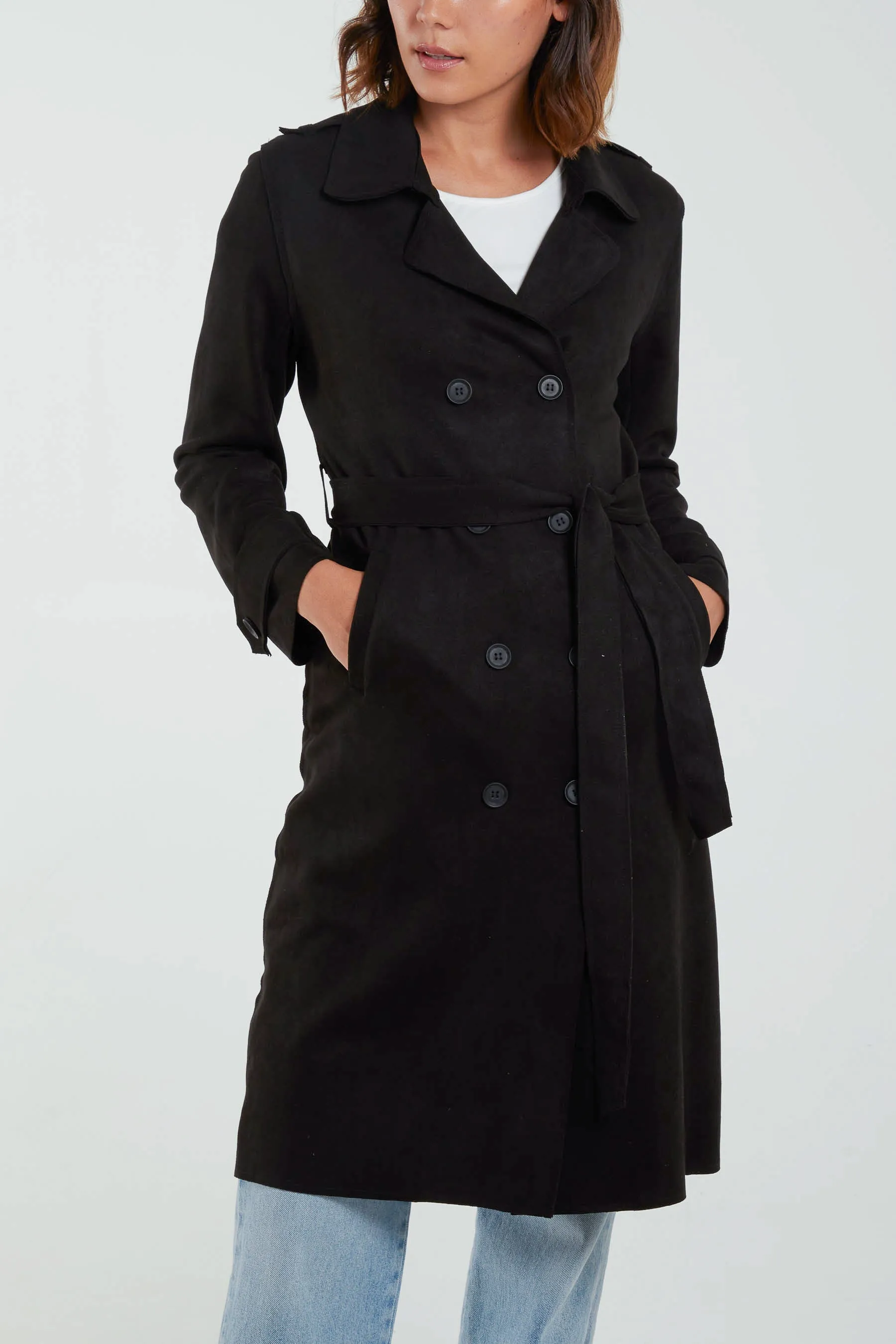 Faux Suede Trench Coat